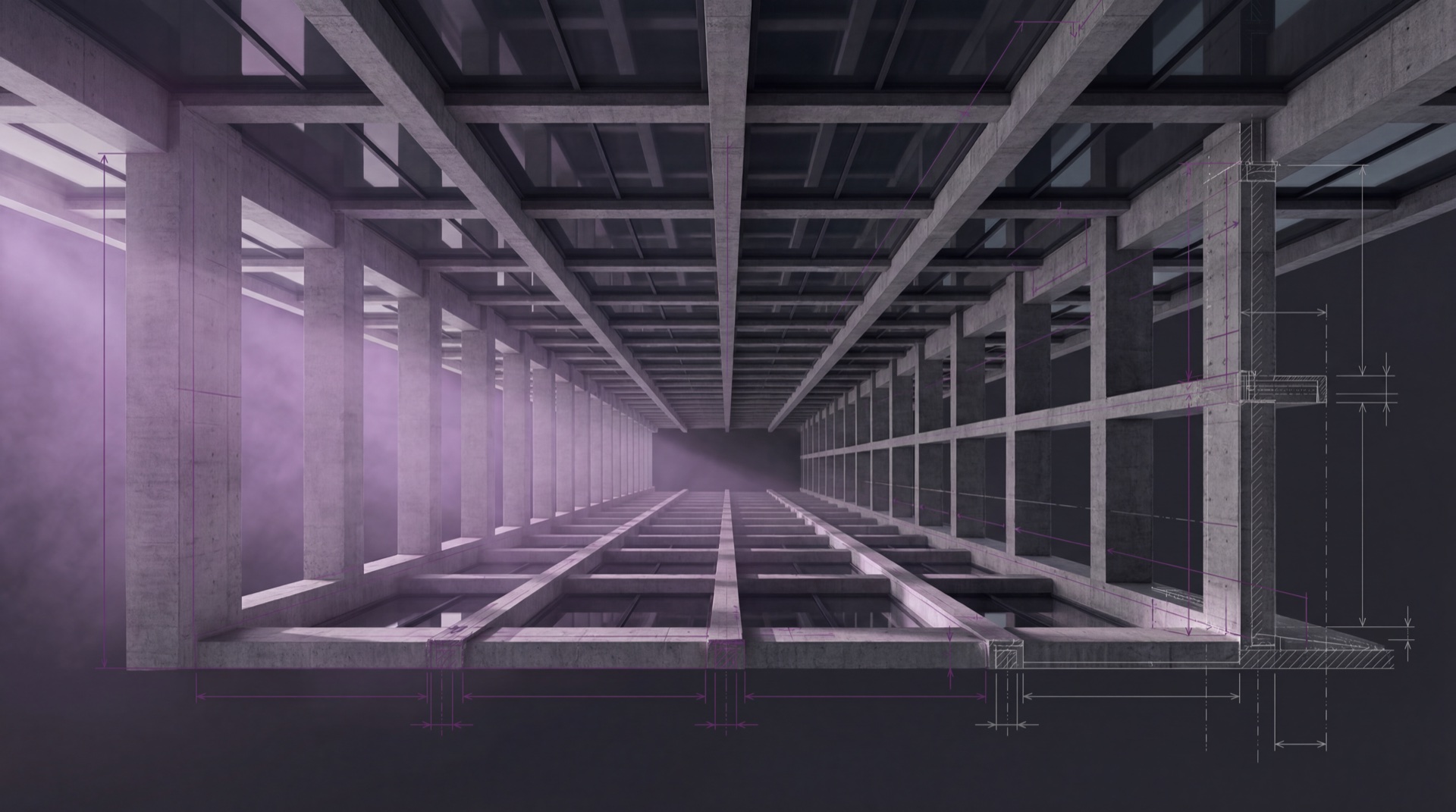Structural grid with blueprint linework