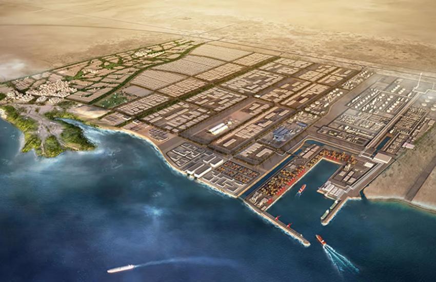 Aerial rendering of Jazan Economic City and its port